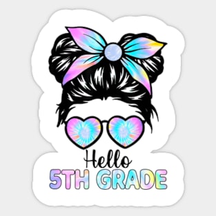 Hello 5th Grade Messy Hair Bun Girl Back To School First Day Sticker